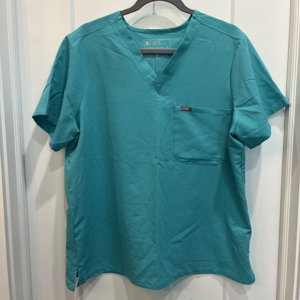 Figs Catarina One Pocket Scrub Top Blue Teal Technical Collection Women Size XL